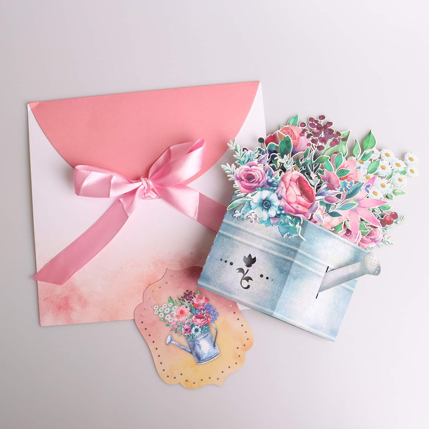 3D Pop Up Flower Cards-Watering Can With Flowers, Pop Up Card Greeting Cards For Mom, Grandmother, 3D Bouquet Card With Blankcard And Envelope, For Birthday, Mother'S Day, Thank You, All Occasions