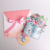 3D Pop Up Flower Cards-Watering Can With Flowers, Pop Up Card Greeting Cards For Mom, Grandmother, 3D Bouquet Card With Blankcard And Envelope, For Birthday, Mother'S Day, Thank You, All Occasions