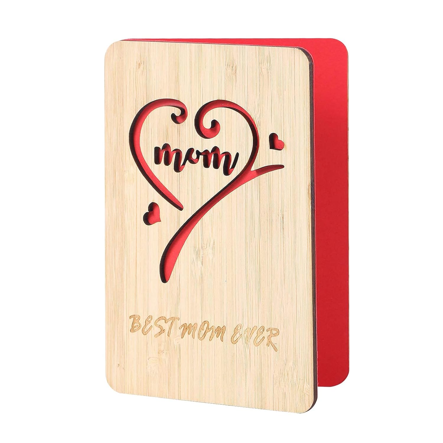 Wooden Mother'S Day Card, Best Mom Ever Birthday Card,Handmade Bamboo Birthday Gifts For Mum/Her/Wife