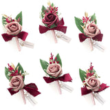 Set Of 6 Dusty Rose & Burgundy Foam Rose Boutonnieres With Pins For Men Wedding For Groom Groomsmen Wedding Ceremonies Anniversaries Formal Dinners Parties Proms