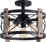 13 Inch Rustic Farmhouse Ceiling Light Matte Black 3 Light Flush Mount Fixture