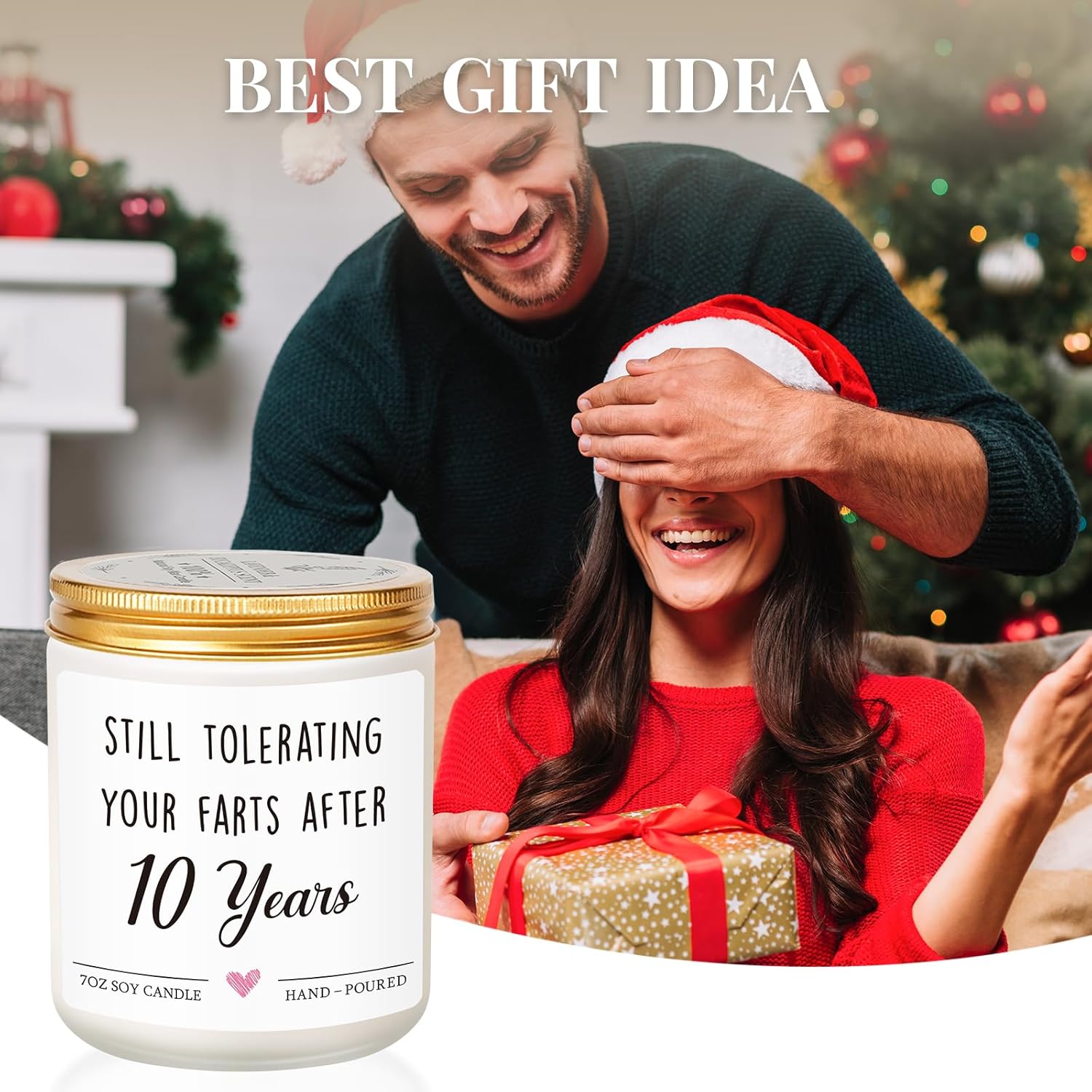 10 Year Anniversary Candle Gifts For Him Her, 10Th Wedding Anniversary Tin Gifts For Wife Husband, Girlfriend Boyfriend, Couple, Women Men, 10Th Wedding Anniv. Aluminum Presents, 7Oz Lavender Scented