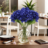 6 Pcs Blue Hydrangea Artificial Flowers Bouquets, Silk Hydrangea Heads With Thick Stems, Faux Hydrangeas Bulk Home Wedding Party Table Decoration