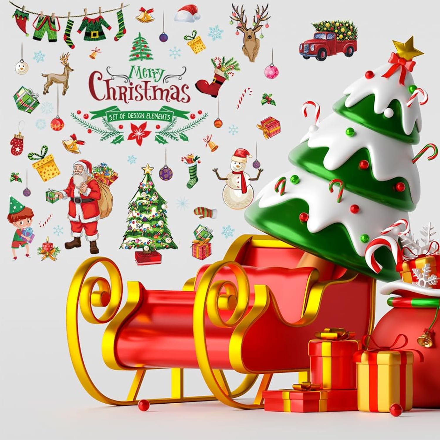 Merry Christmas Wall Decals Quotes Stickers Tree Decal Vinyl Art Decor Removable For Party Window Playroom Bedroom Classroom Living Room Home Decorations