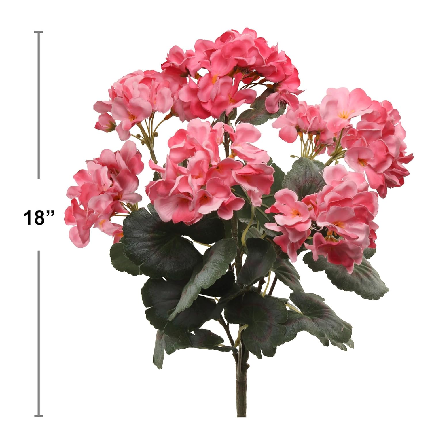 Vibrant Pink Real Touch Artificial Geranium Bush | 18" Uv-Resistant Faux Silk Flowers With 7 Fronds For Indoor/Outdoor Home, Garden, Patio & Cemetery Décor - Pack Of 1
