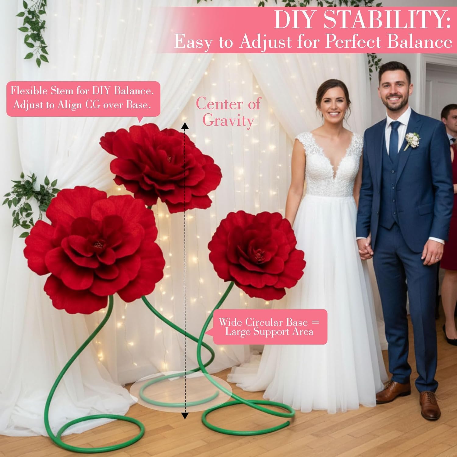 2 Pcs 5 Ft Large Rose Flowers Giant Artificial Roses Valentine Standing Huge Handcrafted Flowers For Window Reception Banquet Ceremony Floral Decor Garden Hotel Office Birthday Wedding Party
