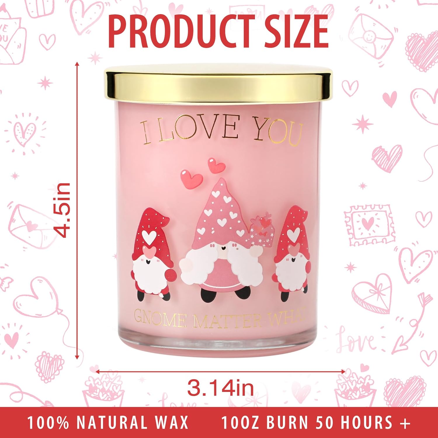 Valentine'S Day Candle - Gnome Candle Strawberry Scented Birthday Anniversary Romantic Valentines Candles Gift For Him Her Girlfriend Wife Boyfriend (Iloveyou)