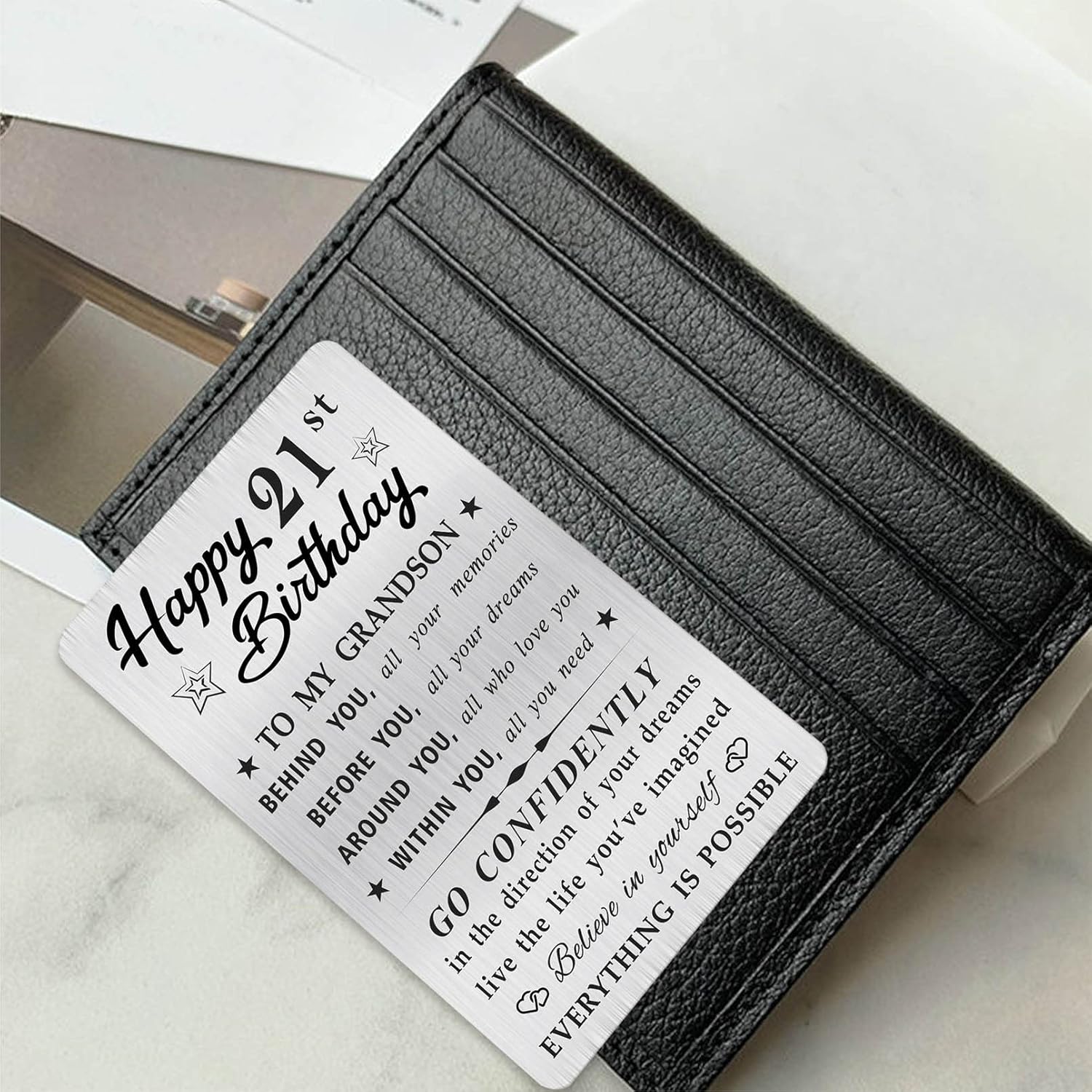 Grandson 21St Birthday Card, Happy 21 Birthday Grandson Gifts Ideas, Small Engraved Wallet Card