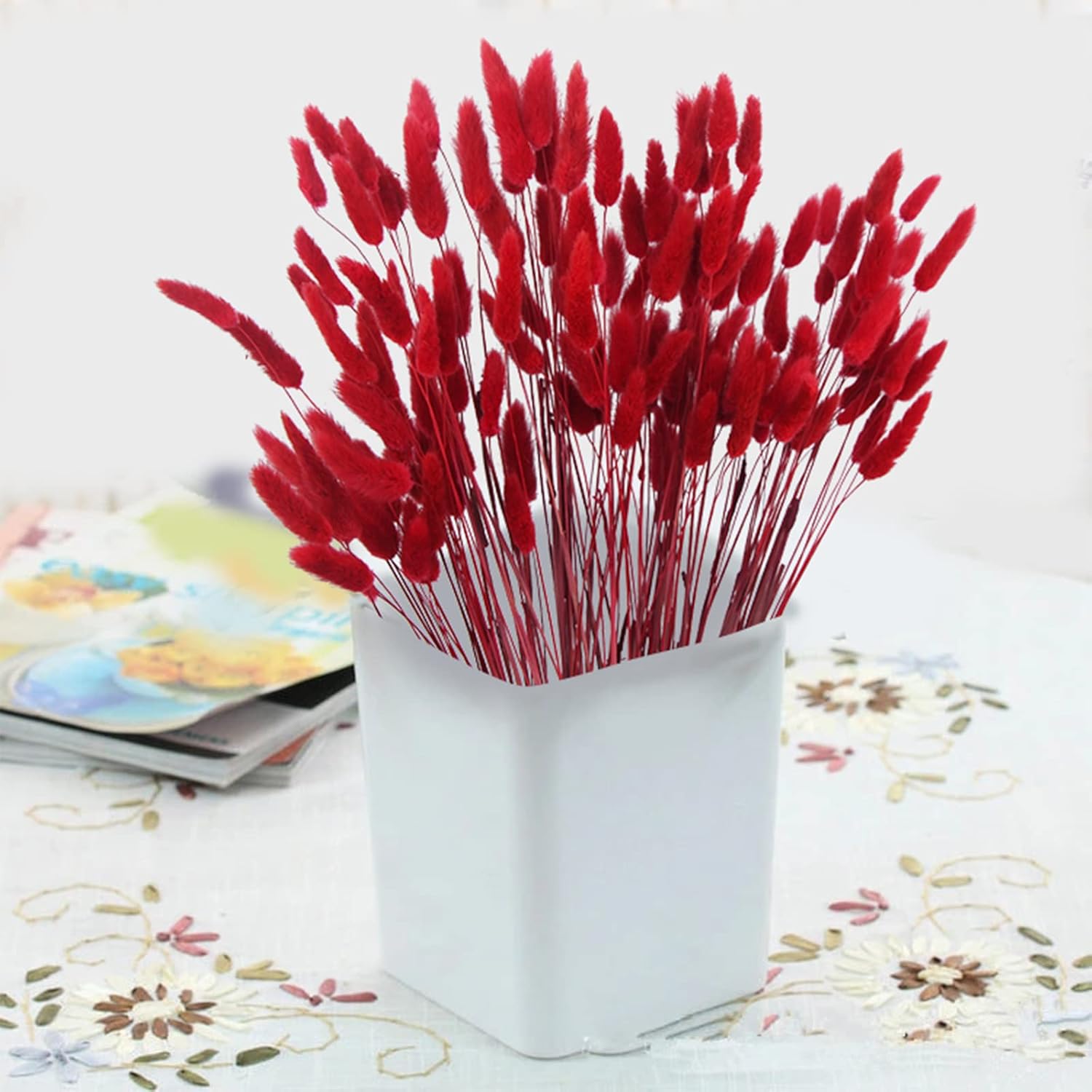 120Pcs Dried Bunny Tails Flowers Red Lagurus Ovatus Tail Dried Flowers Pampas Grass Natural Dried Floral Arrangement For Boho Decor Home Wedding Diy Farmhouse Table Christmas Halloween (17")