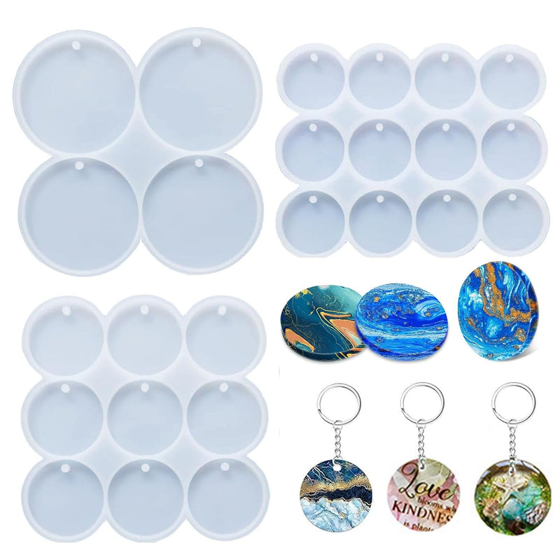 25 Cavity Resin Circle Molds,Round Keychain Silicone Mold,Drilled Round Earrings Pendant Mold,Resin Keychain For Pet Tag Molds,Diy Wind Chimes