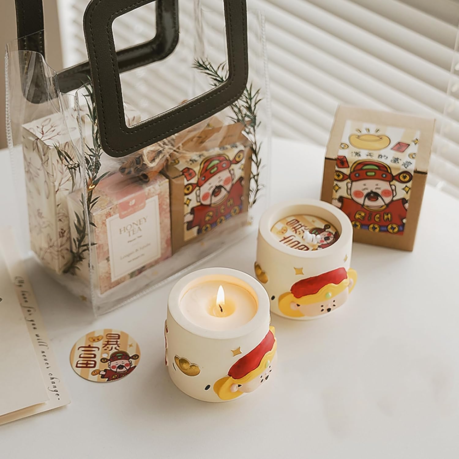 Cai Shen Cup Scented Candle, 380G God Of Fortune Chinese Style Soy Wax Candle For Make A Fortune,Feng Shui Decorative Candle For Birthday, Holiday, Home Decor