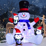 7Ft Inflatable Christmas Snowman With Penguins, Rotating 7 Color Changing Led Lights And 3Led Lights Xmas Holiday Blow U