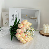 Artificial Floral Tulip Bouquet 20Pcs Artificial Tulip Flowers,Bridesmaid Bouquet With Wedding Ceremony Festivals Anniversary Bridal Rehearsal Party Bar Table Decor (Light Pink)