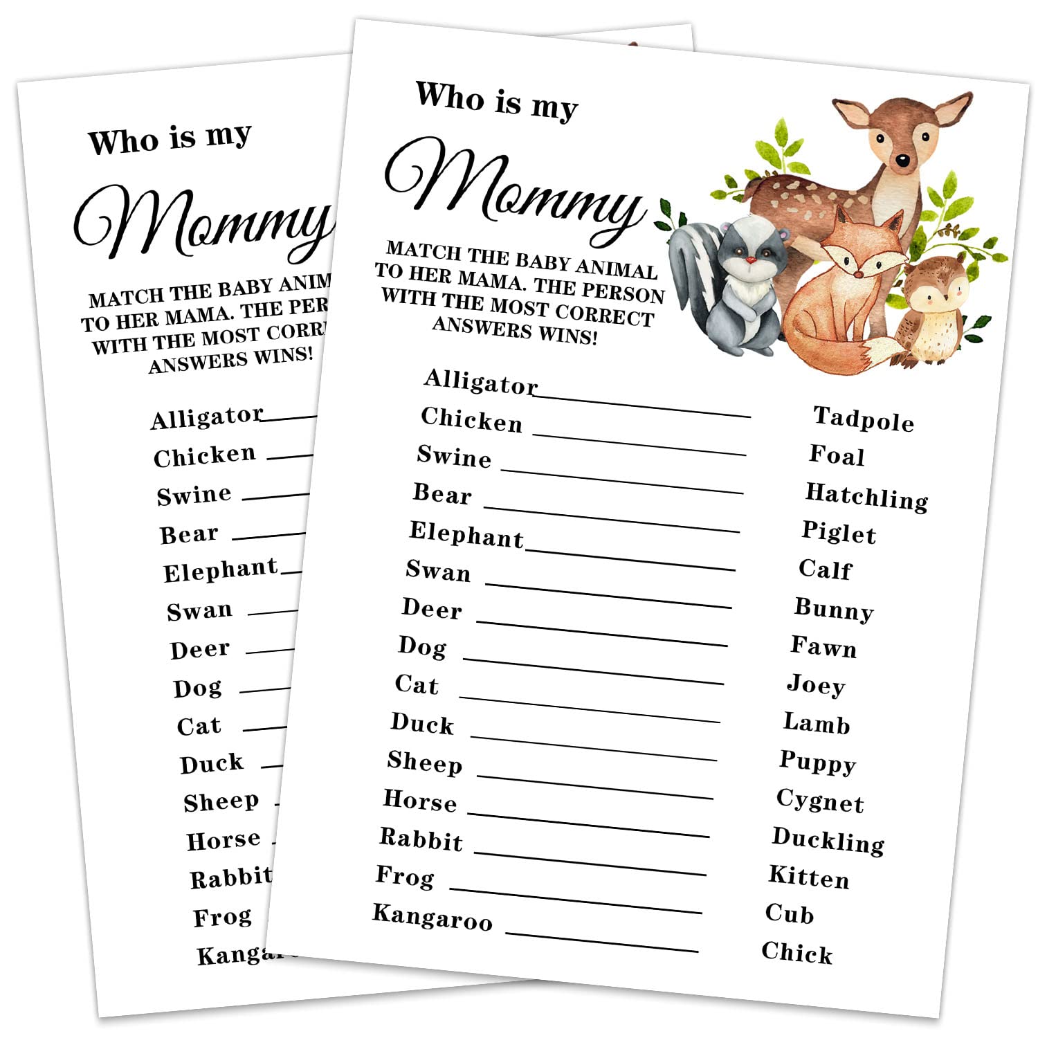 Baby Shower Game Cards, Safari Animals Who Is My Mommy Game Card For Baby Shower Party?Funny Icebreak Baby Shower Party Games Ideas Activity For Parent-To-Be, Fun And Easy, 30 Cards