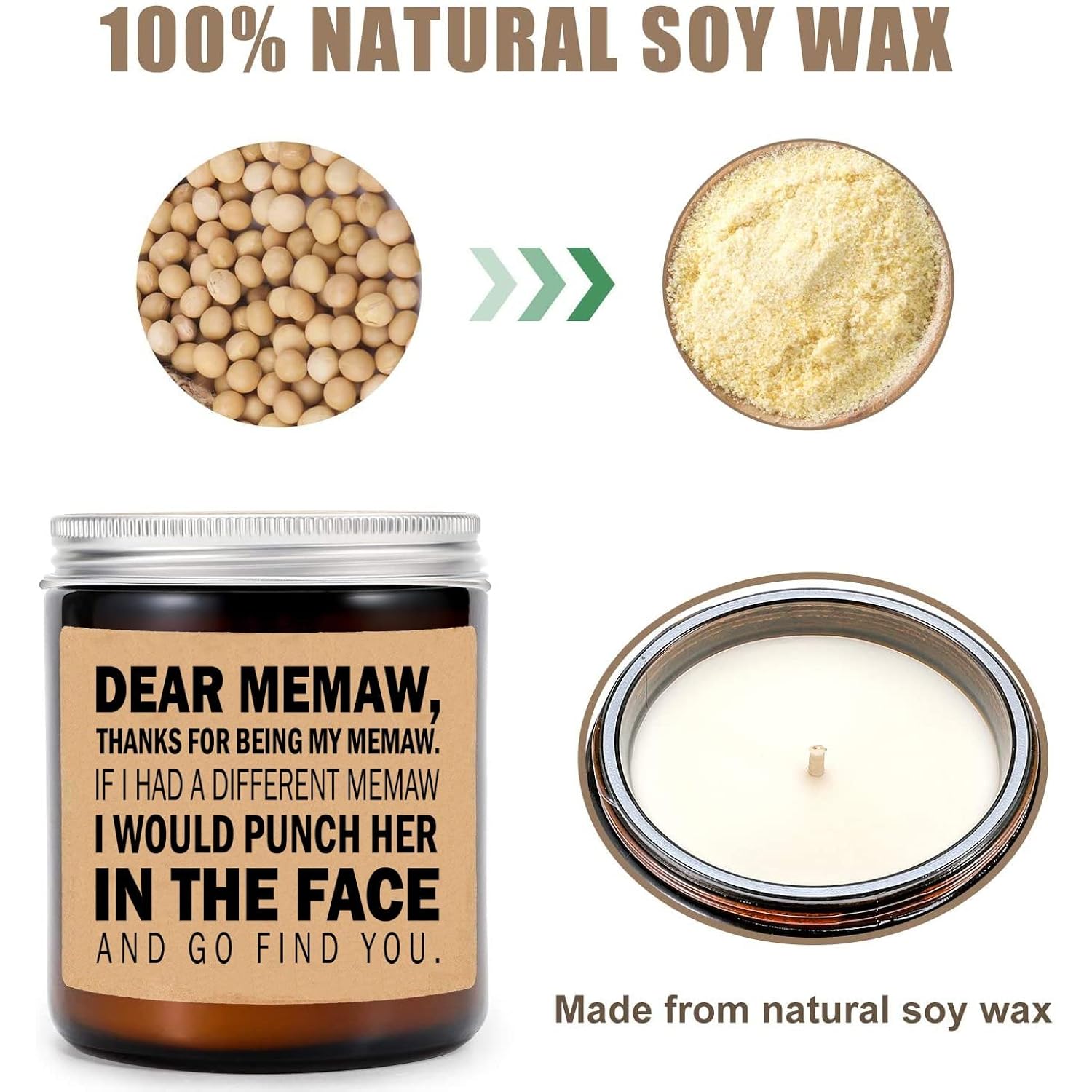Memaw Candle - Memaw Gifts From Grandkids - I'D Punch Another In The Face - Fun Gag For Her - Mother'S Day Candle - Lavender Scented Candles, 8Oz