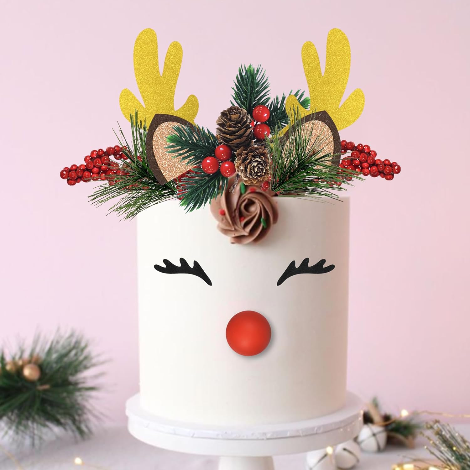 Christmas Cake Topper Decorations With Reindeer Eyelashes Ears For Merry Christmas Happy New Year Theme Decoration Supplies