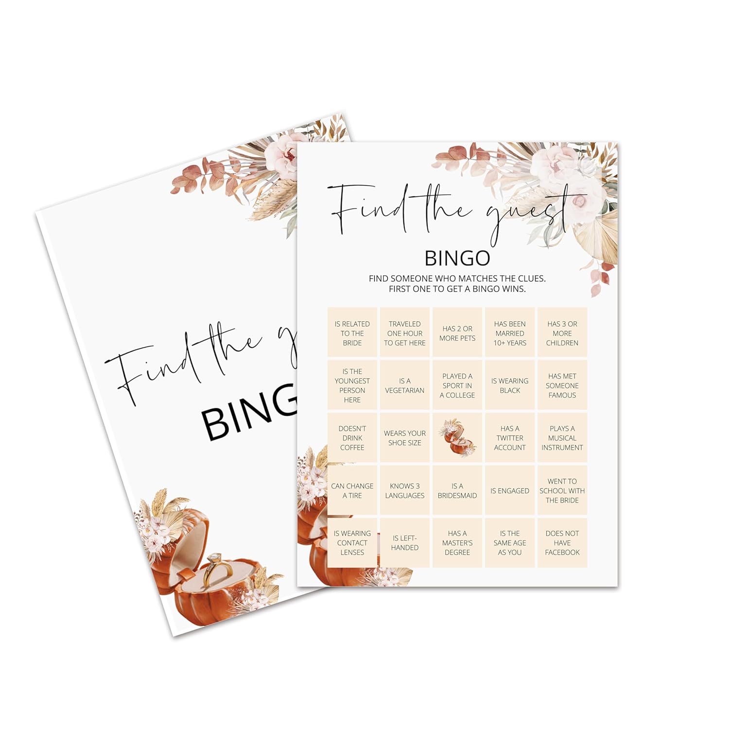 Bridal Shower Games Cards, Find The Guest Bingo Themed Spring Bridal Shower Games For 25 Guests, Love Is In Bloom Wedding Game, Boho Floral Bachelorette Engagement Party Favors -08