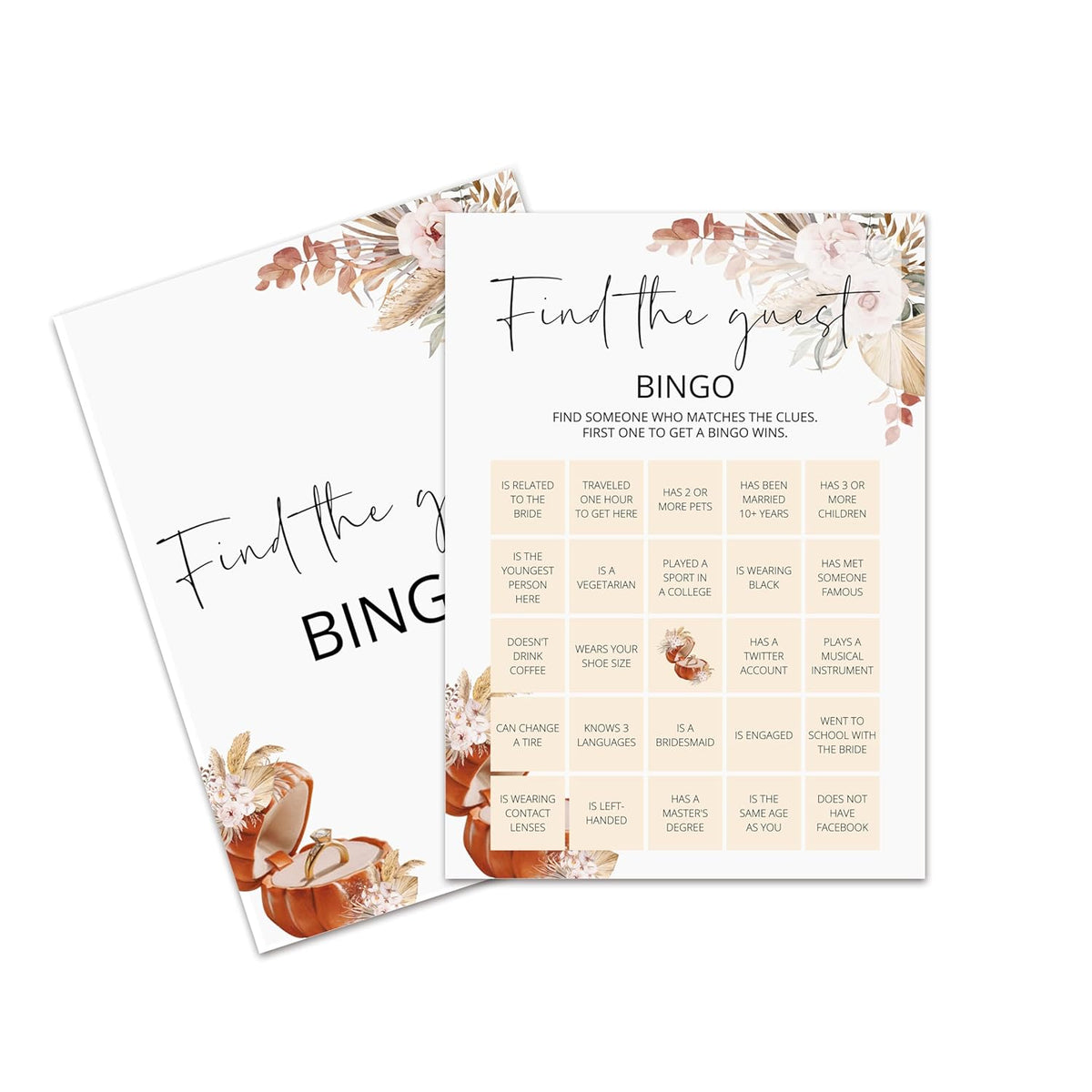 Bridal Shower Games Cards, Find The Guest Bingo Themed Spring Bridal Shower Games For 25 Guests, Love Is In Bloom Wedding Game, Boho Floral Bachelorette Engagement Party Favors -08