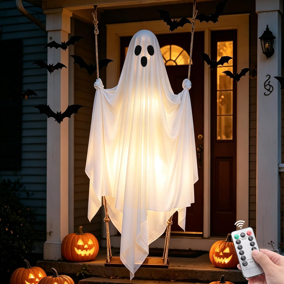 Halloween Hanging Ghost Decorations, 5FT Swinging Ghost with Remote Lights