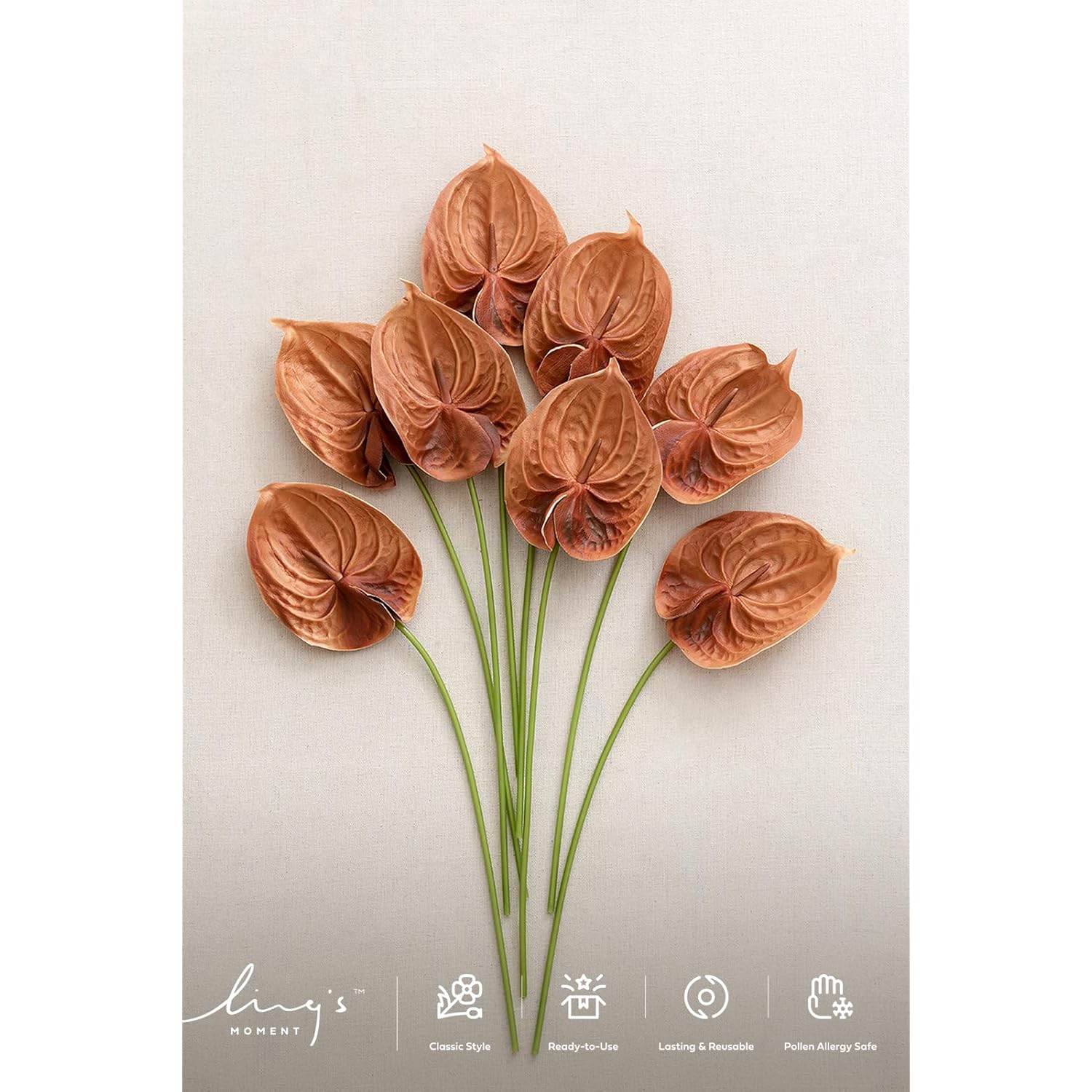 Artificial Anthurium Flowers, 8Pcs Terracotta Faux Greenery Stems, Burnt Orange Silk Filler Plants For Diy Wedding Bouquets Centerpieces Arrangements Bridal Shower Party Home Decorations