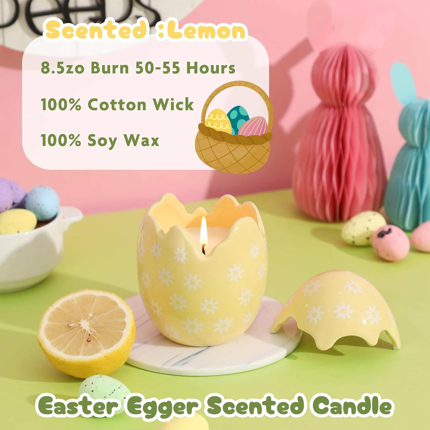 Easter Eggs Candle, Lemon Scented Candle, Easter Decorations, Easter Gifts For Women,Yellow,8.5Oz