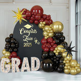 128Pcs Black Gold Burgundy Balloon Arch Garland Kit With Exploding Star Balloons For Party Decoration, Birthday, Christmas,2025 Graduation, New Year,Nye Decor