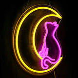 Moon Cats Neon Sign Dimmable Pink Yellow LED Wall Light for Bedroom Dorm Bar Room Decor