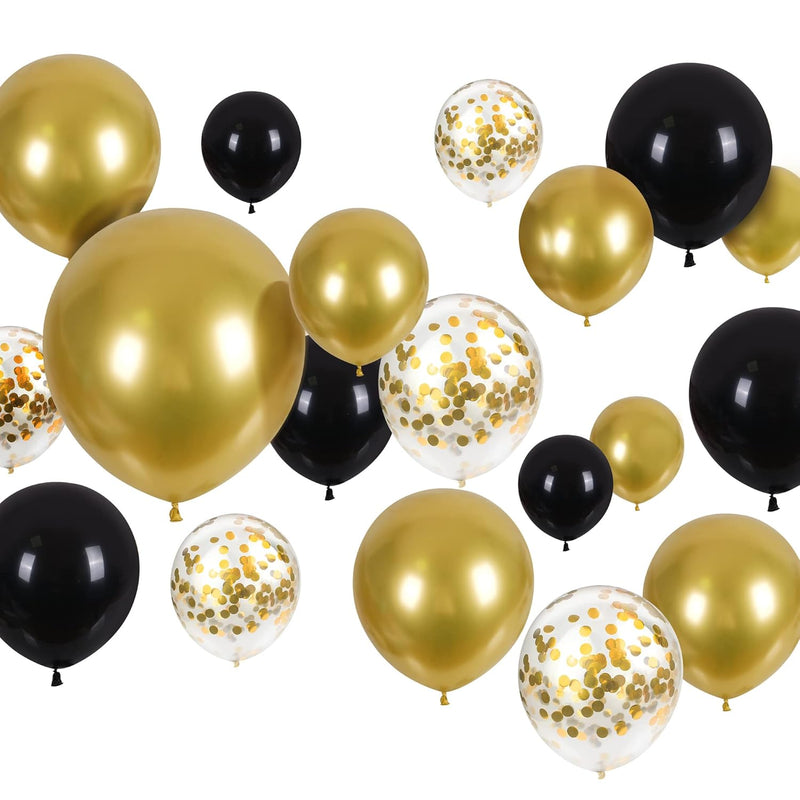 120Pcs Black And Gold Balloons Confetti Metallic Black Gold Latex Ball