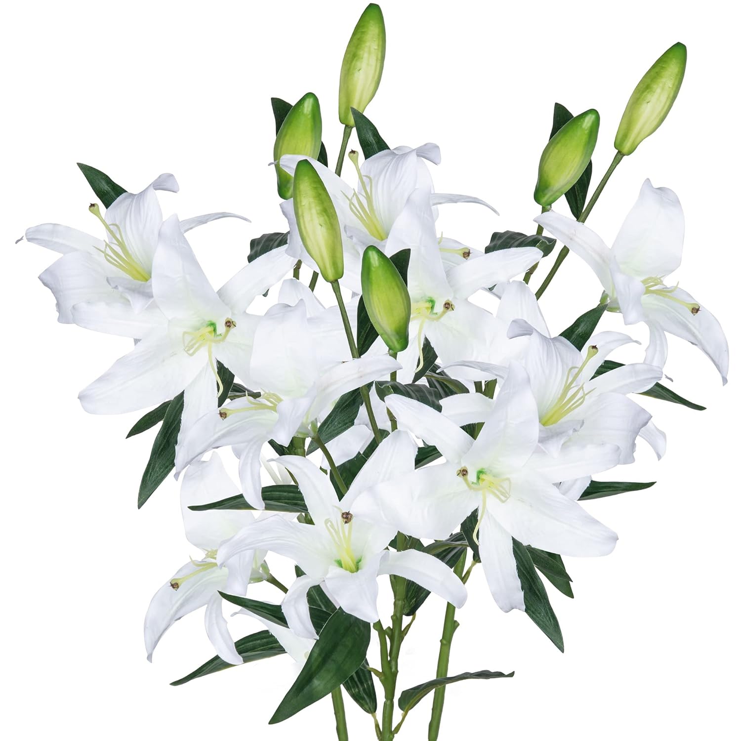 Lily Artificial Flowers Bulk Bouquet 30” Long Stems Dozen Blooming Silk Flower Heads Wedding Decoration Indoor Home Decor Diy Floral Crafts Table Centerpiece, 3Pcs (White)