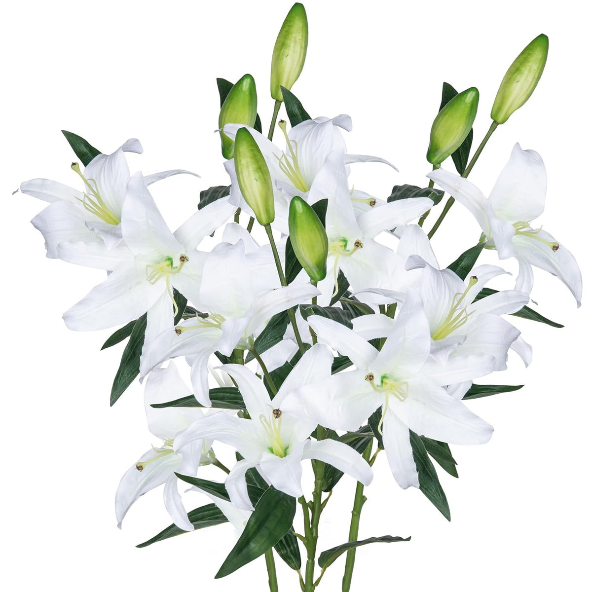 Lily Artificial Flowers Bulk Bouquet 30” Long Stems Dozen Blooming Silk Flower Heads Wedding Decoration Indoor Home Decor Diy Floral Crafts Table Centerpiece, 3Pcs (White)