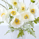 6Pcs White Poppy Artificial Fake Poppies Flower With Stems Silk Floral For Wedding Bouquet Party Spring Arrangement Home Cemetery Decorations