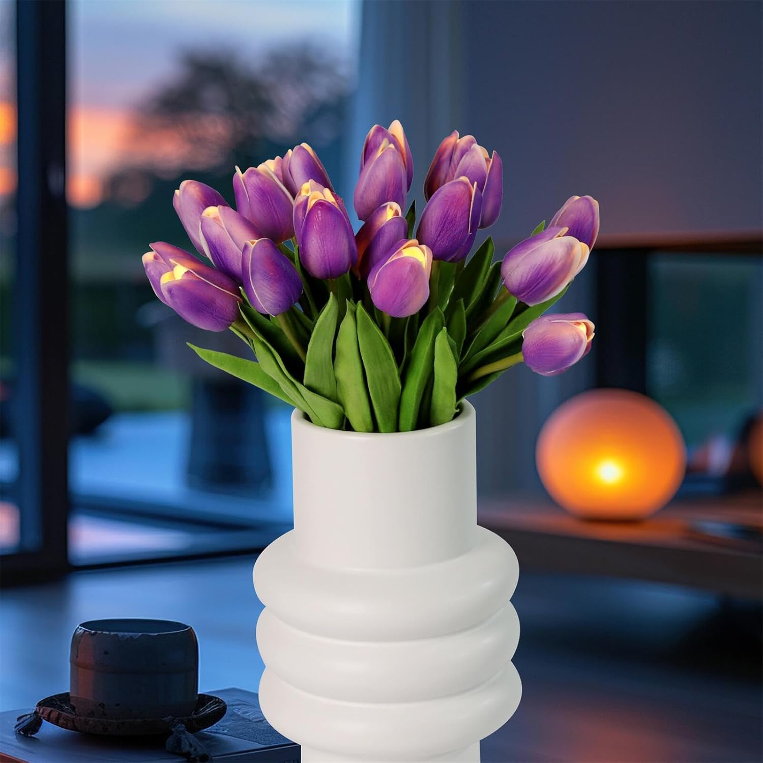 20Pcs Tulip Bouquet Lamp Artificial Flower Night Light Real Touch Tulip Night Lamp Led Flower Light Home Kitchen Decor(Purple)