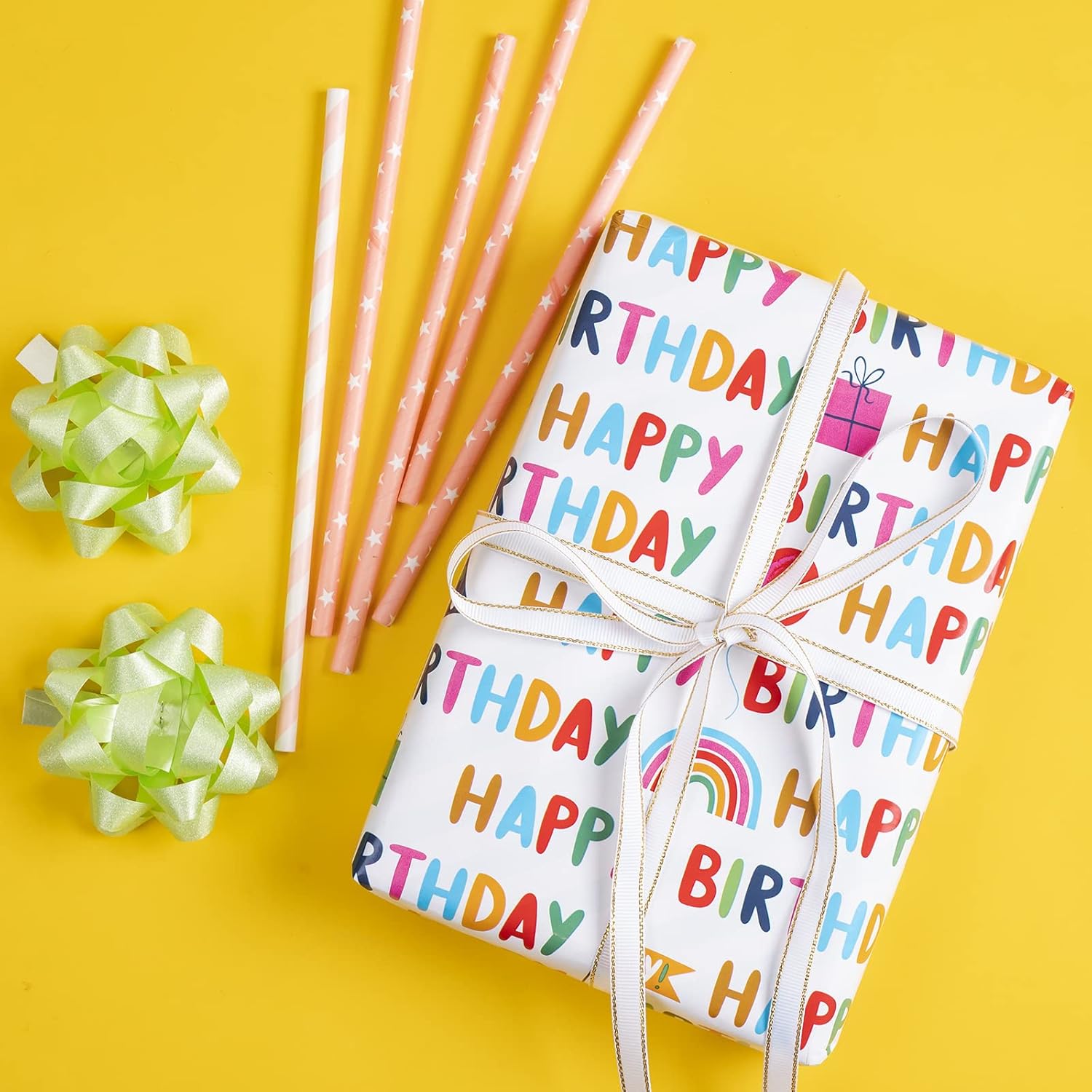30 Inch Jumbo Reversible Birthday Wrapping Paper - 30 Inch X 100 Feet Jumbo Roll - Colorful Happy Birthday Wrapping Paper For Party, Baby Shower And More Occasions