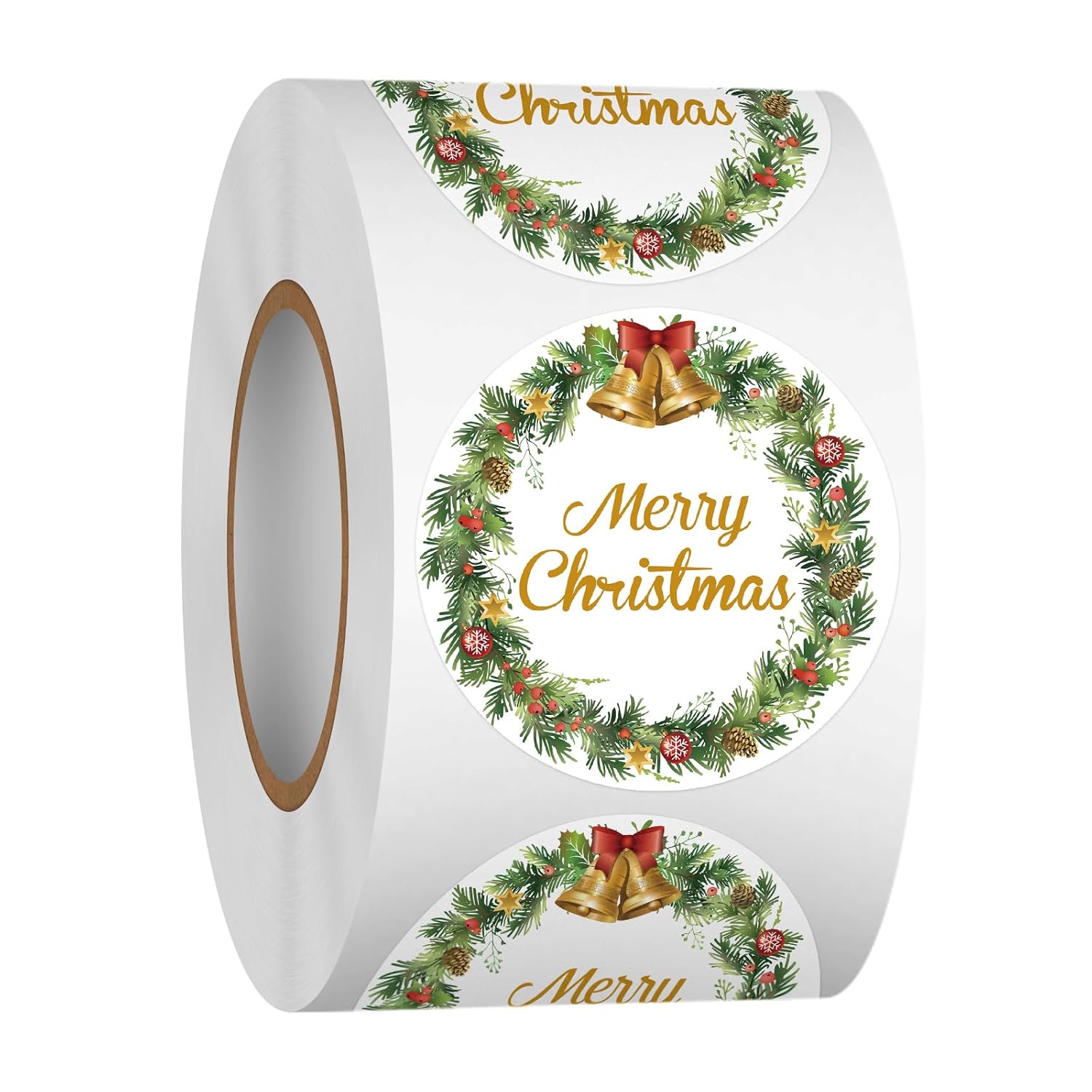 500 Pcs 1.5 Inch Merry Christmas Stickers Christmas Sticker Labels Roll For Envelopes,Gift Packing,Cards,Party Supplies (Christmas Wreath)