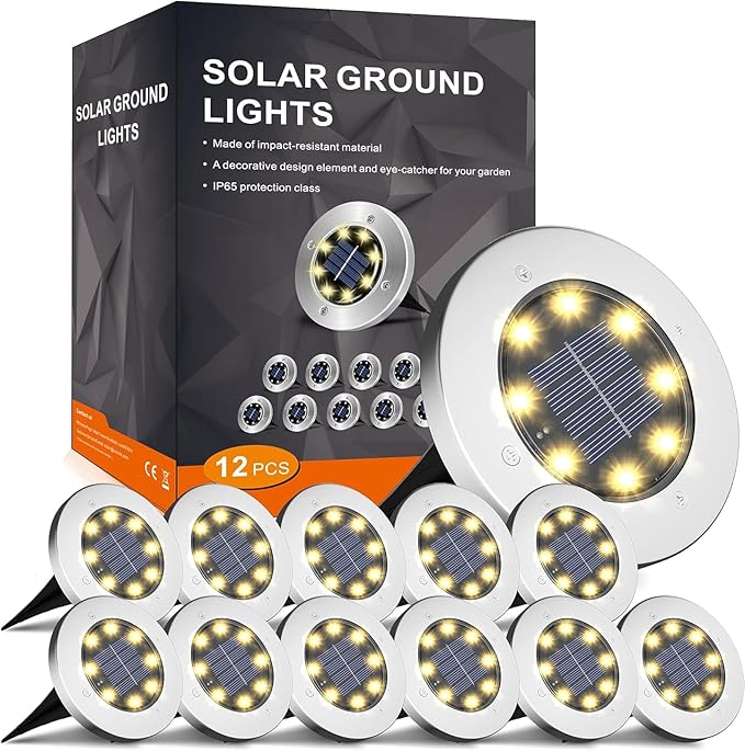 12 Pack 4.6 Inch Solar Garden Lights Waterproof Warm White Outdoor Pathway Lights