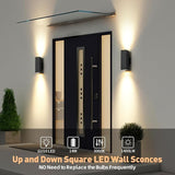 4 Pack Matte Black LED Square Up Down Outdoor Wall Lights for House Garage Porch Doorway
