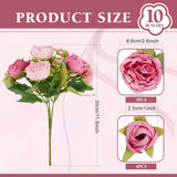 10 Bundles Artificial Peonies Flowers Boho Spring Bouquet Decoration Faux Flowers Artificial Centerpiece For Wedding Floral Arrangements Vase (Pink, Dark Pink)