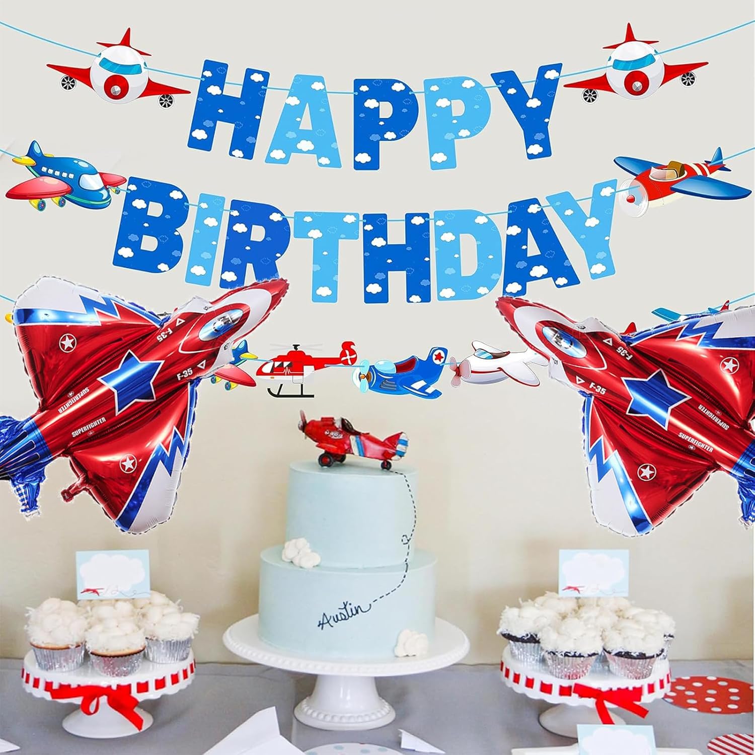 40"Airplane Balloons - Fighter Jet Shaped Foil Mylar Balloons For Baby Shower Kids' Boys Birthday Party Supplies Decorations