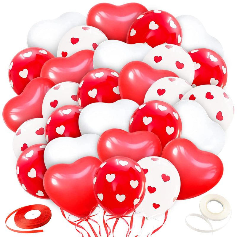 60Pcs Valentines Day Balloons Red And White Heart Balloons 12 Inch Hea