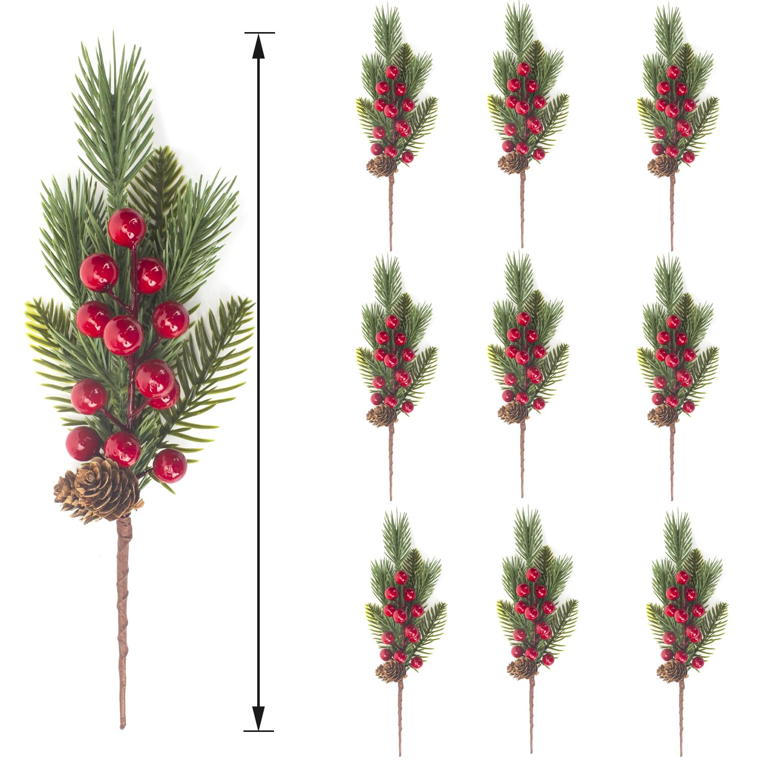 10 Pcs Artificial Pine Cone Picks And Red Berry Mini Artificial Pine Tree For Christmas Party Flower Wreaths And Holiday Decorations