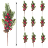 10 Pcs Artificial Pine Cone Picks And Red Berry Mini Artificial Pine Tree For Christmas Party Flower Wreaths And Holiday Decorations