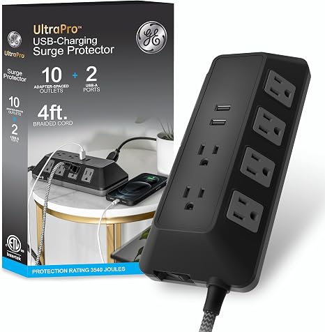 Surge Protector Power Strip with USB Ports 4 Ft Braided Extension Cord