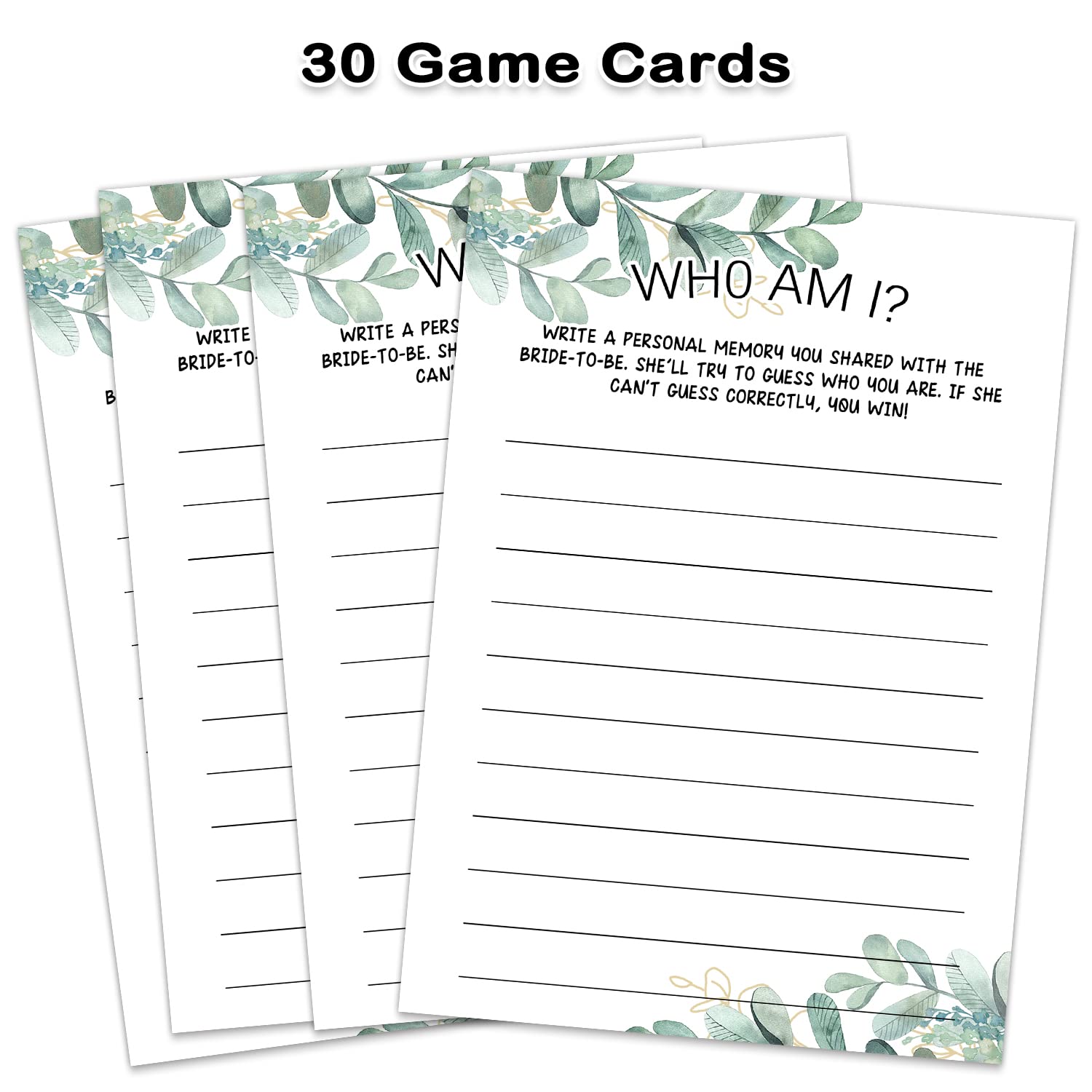 Bridal Shower Game Cards, Who Am I Game, Greenery Theme Engagement Party Cards For Wedding, Bridal Shower Decorations, Engagement Activities Ideas, Wedding Shower Party Game Card