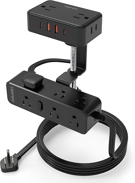 Desk Clamp Power Strip 13 Outlets 4 USB Ports 1700J 10FT Extension Cord Black