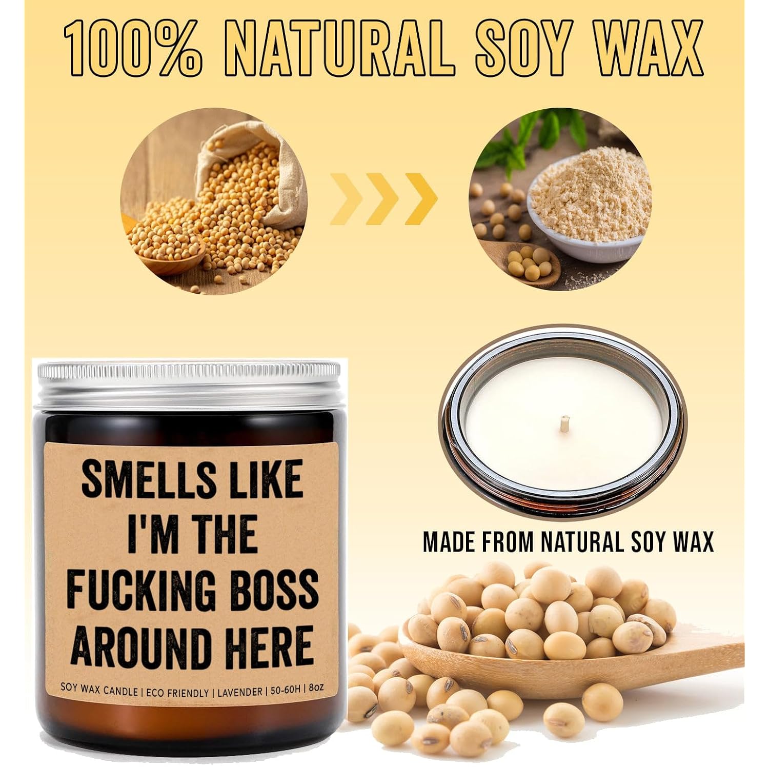 Smells Like I'M The F*Cking Boss Around Here - Lavender Scented Soy Wax Candle - 8Oz - Modern Humor Theme - Stress Relief - Home Fragrance - Jar Candle