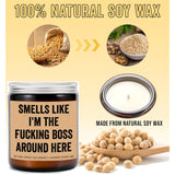 Smells Like I'M The F*Cking Boss Around Here - Lavender Scented Soy Wax Candle - 8Oz - Modern Humor Theme - Stress Relief - Home Fragrance - Jar Candle