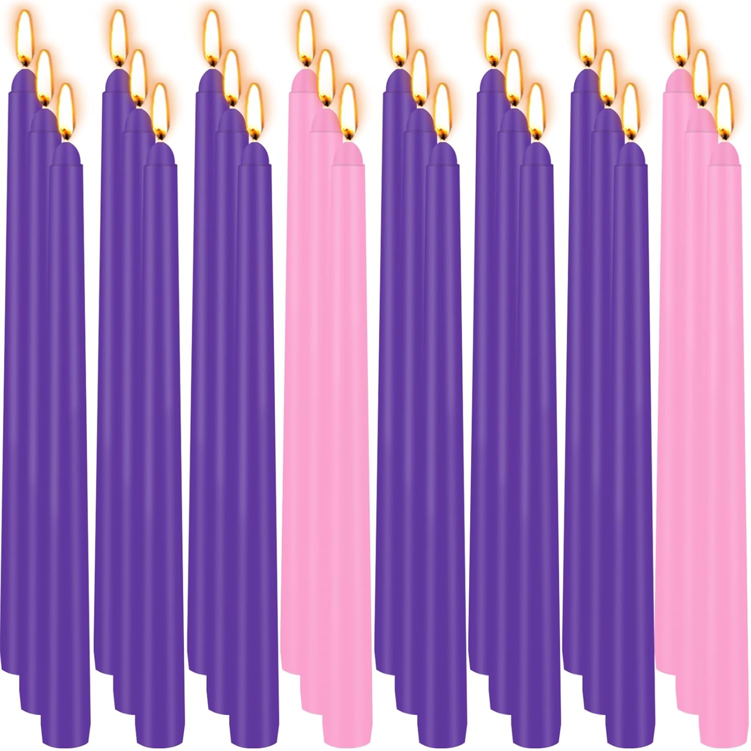 24 Count Advent Candles, 10 Inch Purple And Pink Christmas Wreath Candles - 18 Purple & 6 Pink Complete 24-Day Advent Candle Set For Church, Home Decor, Long-Lasting Holiday Season Candle