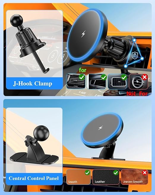 3 in 1 RGB LED Wireless Car Charger Magnetic Phone Holder Fast Charging Mount for iPhone 17 16 15 14 13 12