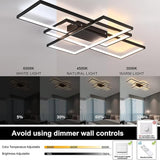 35.4 Inch Modern LED Ceiling Light Black 3 Rectangle Dimmable Remote Fixture