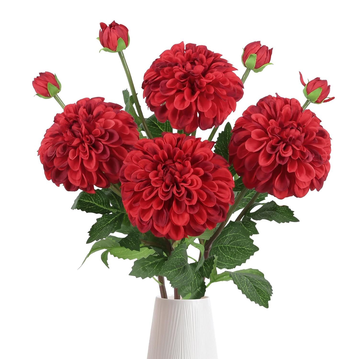 4Pcs Artificial Dahlia Flowers Realistic Silk Dahlia Flowers 29" Long Stem Faux Flowers With Buds For Tall Vase Diy Bouquet Home Wedding Decor (Red)